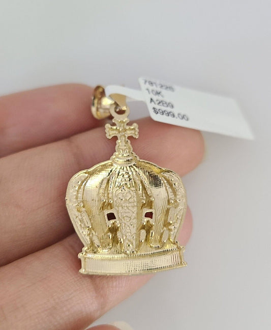 10K Solid Gold Miami Cuban Chain 2.5mm Imperial Crown Charm SET 18"-24" Pendant