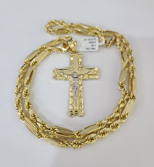 10k Milano Rope Chain Jesus Cross Charm Necklace SET 5mm 18"-28" Pendant