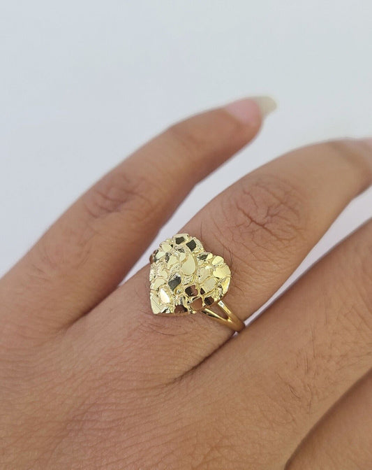 Real 10k Nugget Heart Ring Band Women / ladies 10kt Yellow Gold Band