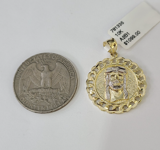 Real 10K Jesus Head Pendant Cuban Yellow Gold Charm Genuine