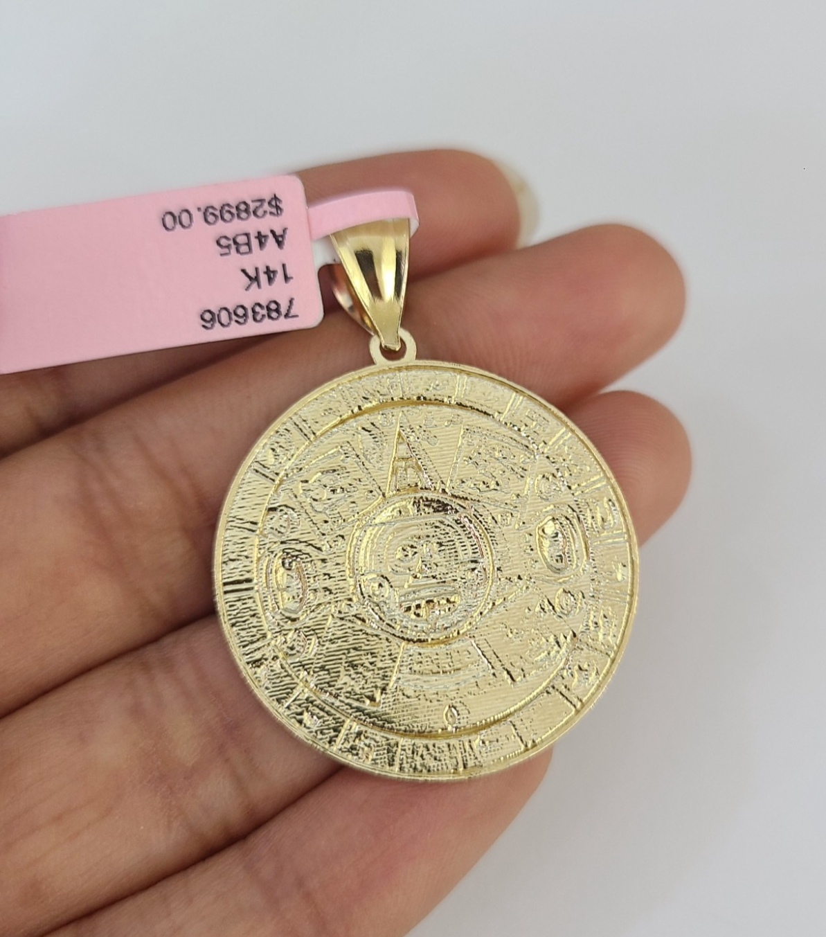 14k Miami Cuban Chain Mayan Calendar Charm Pendant 3mm 18"24" inch SET Necklace