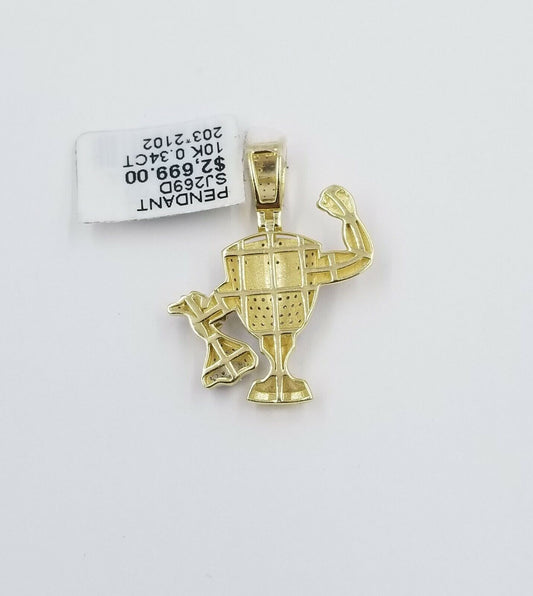 10K Money Bag Yellow Gold Diamond Charm Rope Chain 18" - 26" 2.5mm