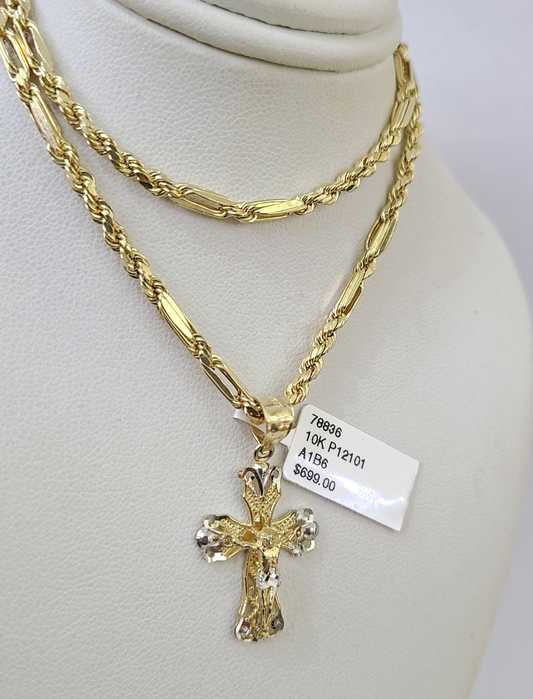 10k Milano Rope Chain Jesus Cross Charm Necklace SET 3mm 18"-26" Pendant