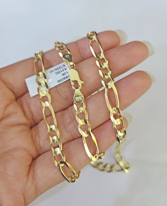 Solid 10k Yellow Gold Figaro Link Chain 5mm 24" Men Women REAL Genuine