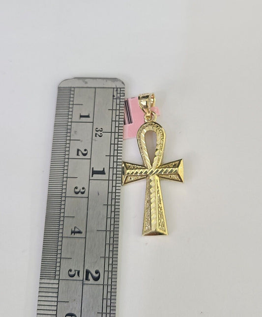 Real 14k Solid Chain Cross Charm Set Miami Cuban Link 3mm Necklace Pendant Gold