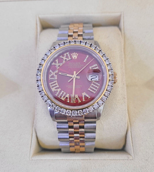 ROLEX Datejust Stainless Watch Roman Dial Diamond Bezel 36mm Men