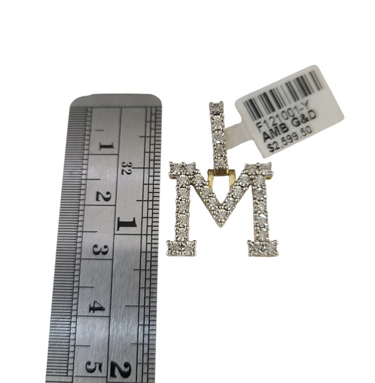 10K Gold Miami Cuban Chain M Diamond Initial 18"-24" 2mm Pendant Necklace SET