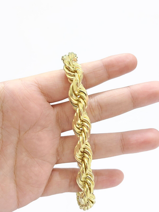Real 10K Yellow Gold Rope Bracelet 10mm 8 Inch Lobster Lock For mens On Sale