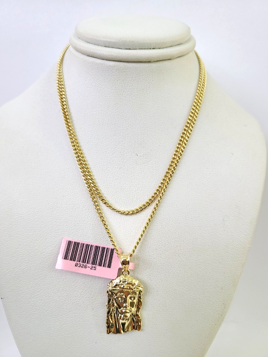 14k Miami Cuban Chain Jesus Head Charm Pendant 2mm 18"24" inch SET Necklace