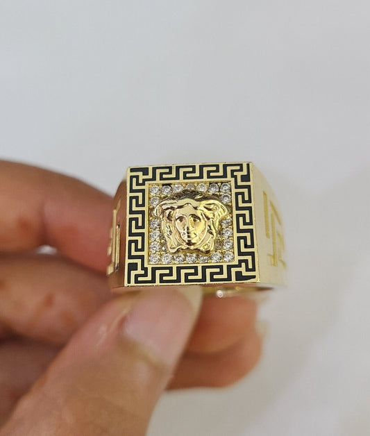 Real 10k Ring Medusa Head Fancy Black Design Yellow Gold Men Casual 10kt