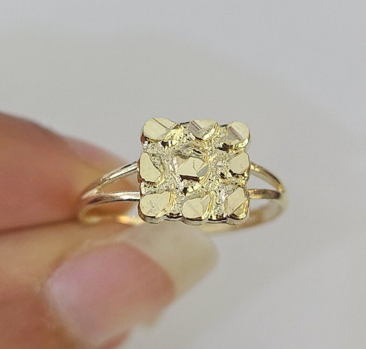 Real 10k Gold Nugget Ladies Ring Band Women Solid Yellow Gold