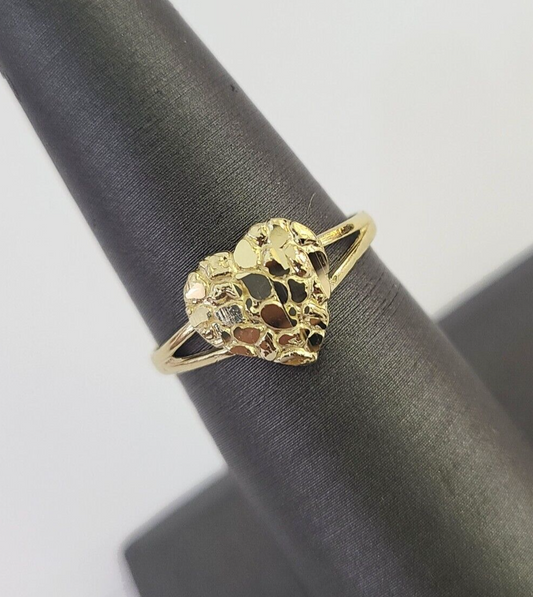 Real 10k Nugget Heart Ring Band 10kt Yellow Gold For Ladies / Women