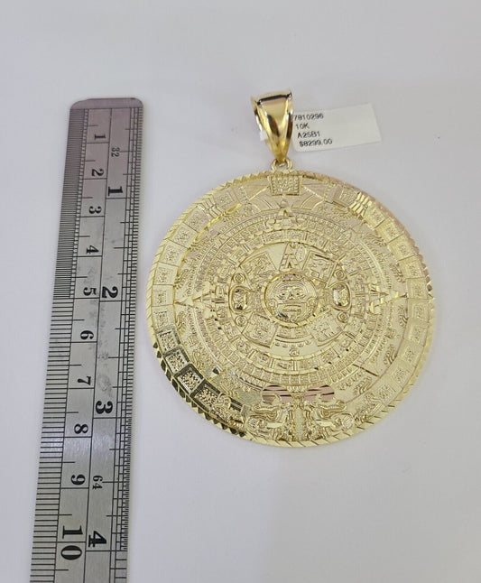 10K Franco Chain Mayan Calendar Pendant Charm Necklace 20"-26" 5mm Gold SET
