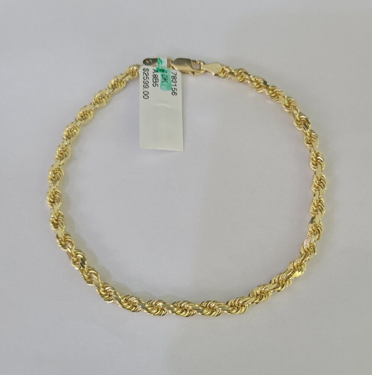 Solid Real 10K Rope Bracelet Yellow Gold 8" Inch 3mm 10kt Real gold men women