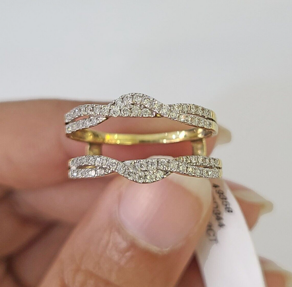 Real 14k Diamond Ladies Ring Yellow Gold Enhancer Guard Wrap Engagement Wedding
