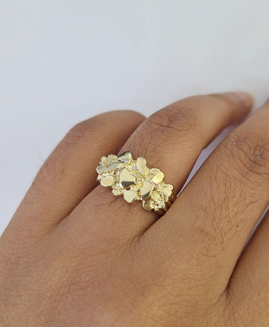 Real 10k Nugget Ring Yellow Gold Casual Ring 10kt Genuine For Ladies / Women