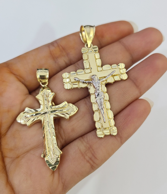 Real 10K Jesus Cross Pendant Crucifix Yellow Gold Charm Genuine 10kt