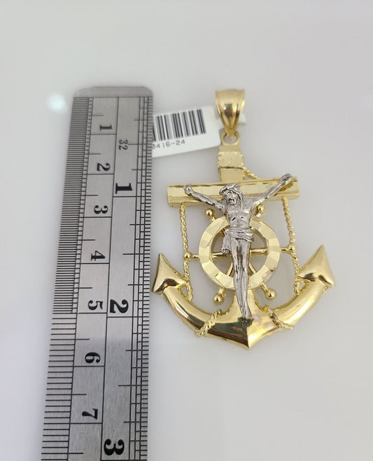 10K Franco Chain Jesus Anchor Pendant Charm Necklace 20"-28" 4mm Yellow Gold SET