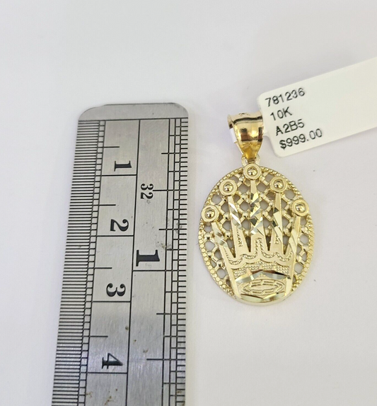 10k Solid Rope Chain 3mm Crown Pendant Charm Necklace SET 18-26 in