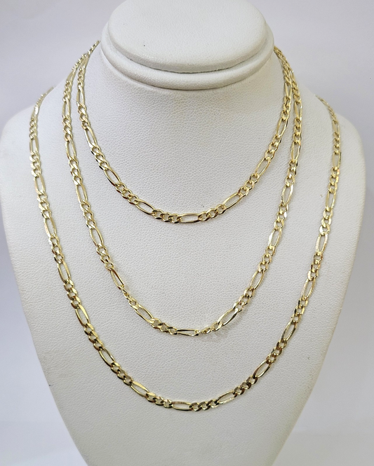 Real 14k Solid Gold Chain Figaro Link Necklace 3mm 18"-28" Men Women 14kt