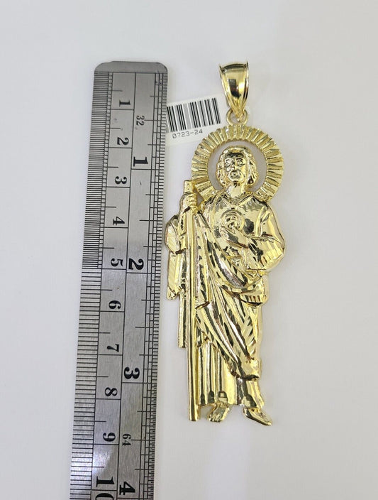 10k Gold Byzantine Necklace San Judas Charm 20-30 inches 6mm SET Chain Pendant