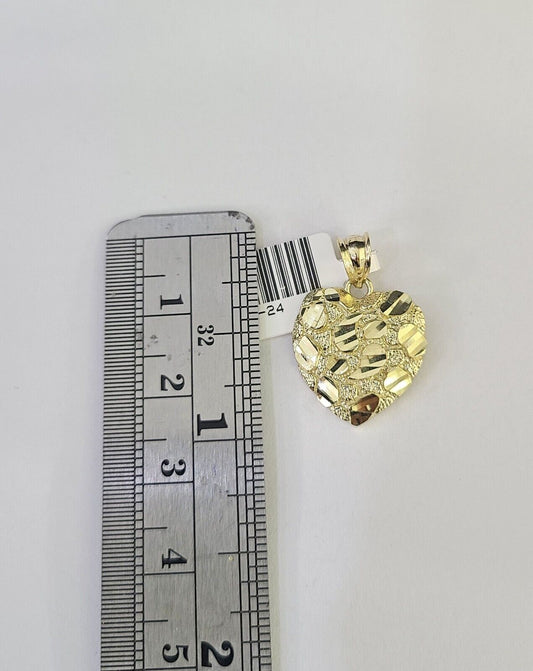 Real 10k Gold 2.5mm Rope Chain Nugget Heart Pendant 18"-30" Set Charm Necklace / Women