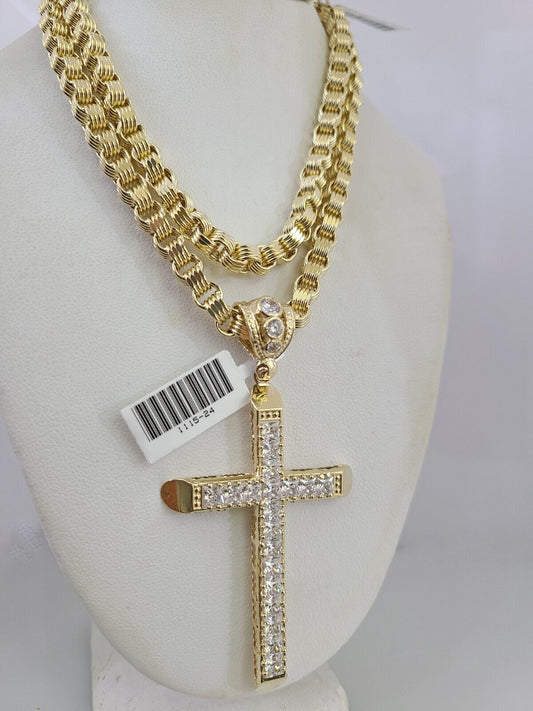 10k Gold Byzantine Necklace Jesus Cross Pendant Charm 20-30 inches 5mm SET Chain