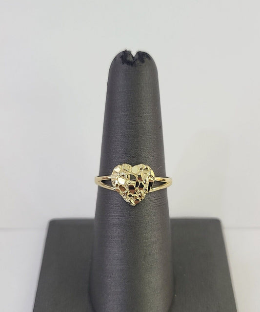 Real 10k Nugget Heart Ring Band 10kt Yellow Gold For Ladies / Women