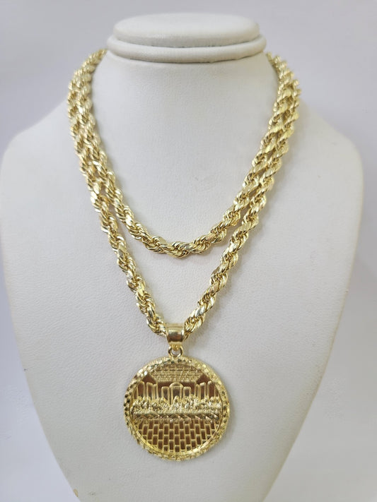 Real 10k Gold Rope Chain Last Supper Nugget Necklace Pendant Set 5mm 18"-28"