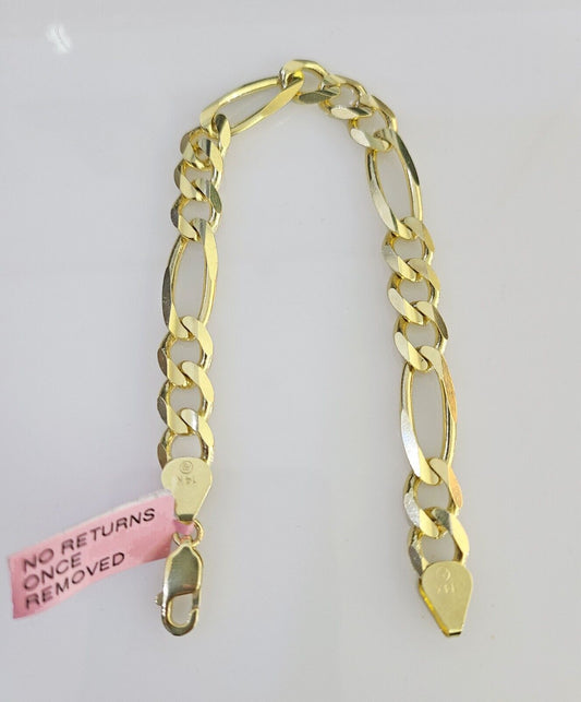 Real 14k Yellow Gold Figaro link Bracelet 8mm 8" Inch Mens Genuine