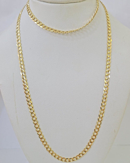 Real 10k Yellow Gold Cuban Curb Link chain 4mm 18-26Inch SOLID Necklace DISCOUNT