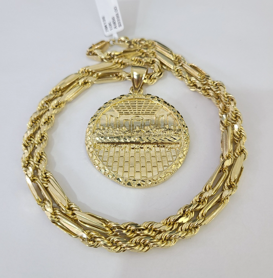 Real 10k Gold Milano Rope Chain Last Supper Necklace SET 5mm 18"-28" Pendant