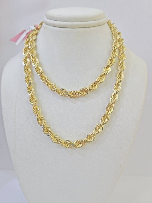 Real 14k Yellow Gold necklace Rope Chain 5mm 22 inch Diamond cut Genuine Solid