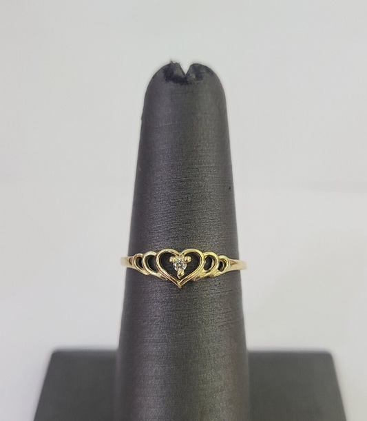 Real 10k Yellow Gold Hearts Ring Wedding Engagement Casual 10Kt For Ladies / Women