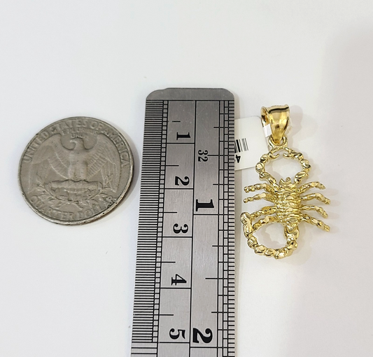 10k Gold Cuban Curb Chain Scorpio Pendant Two Tone Charm Set 2mm Necklace