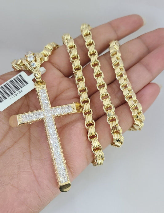 10k Gold Byzantine Necklace Jesus Cross Pendant Charm 20-30 inches 5mm SET Chain