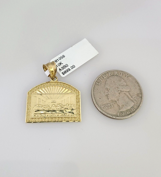 10K Solid Gold Miami Cuban Chain Last Supper Charm SET 18"-26" 2.5mm Pendant