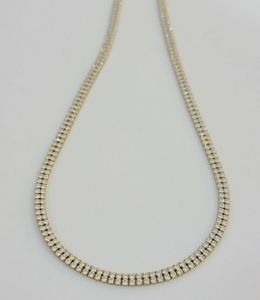 10k Yellow Gold Chain Real Tennis Necklace 18" 20" 22" Two-row Stone Mens Women