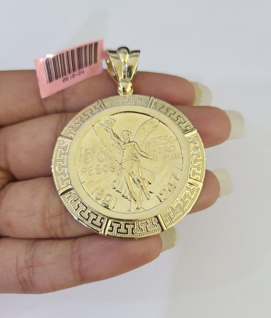 REAL 14k Yellow Gold Centenario Style Coin in Bezel 50 Pesos 1947 Pendant
