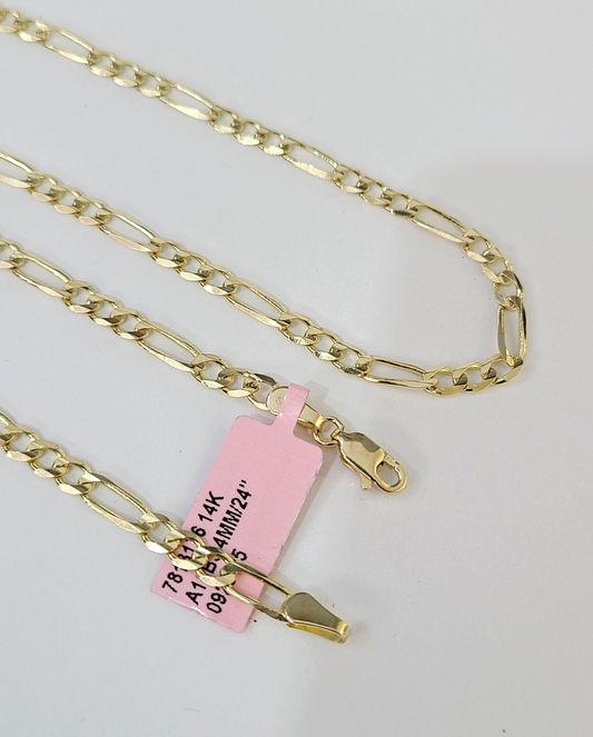 Real 14k Solid Gold Chain Figaro Link Necklace 4mm 18"-28" Men Women 14kt