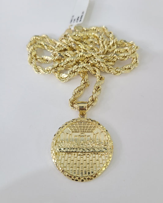 Real 10k Gold Rope Chain Last Supper Nugget Necklace Pendant Set 5mm 18"-28"