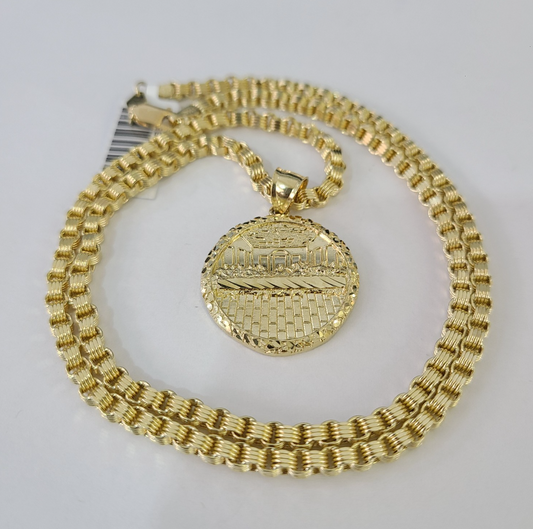 Real 10k Gold Byzantine Necklace Last Supper Nugget Pendant 20-30 inch 3mm SET