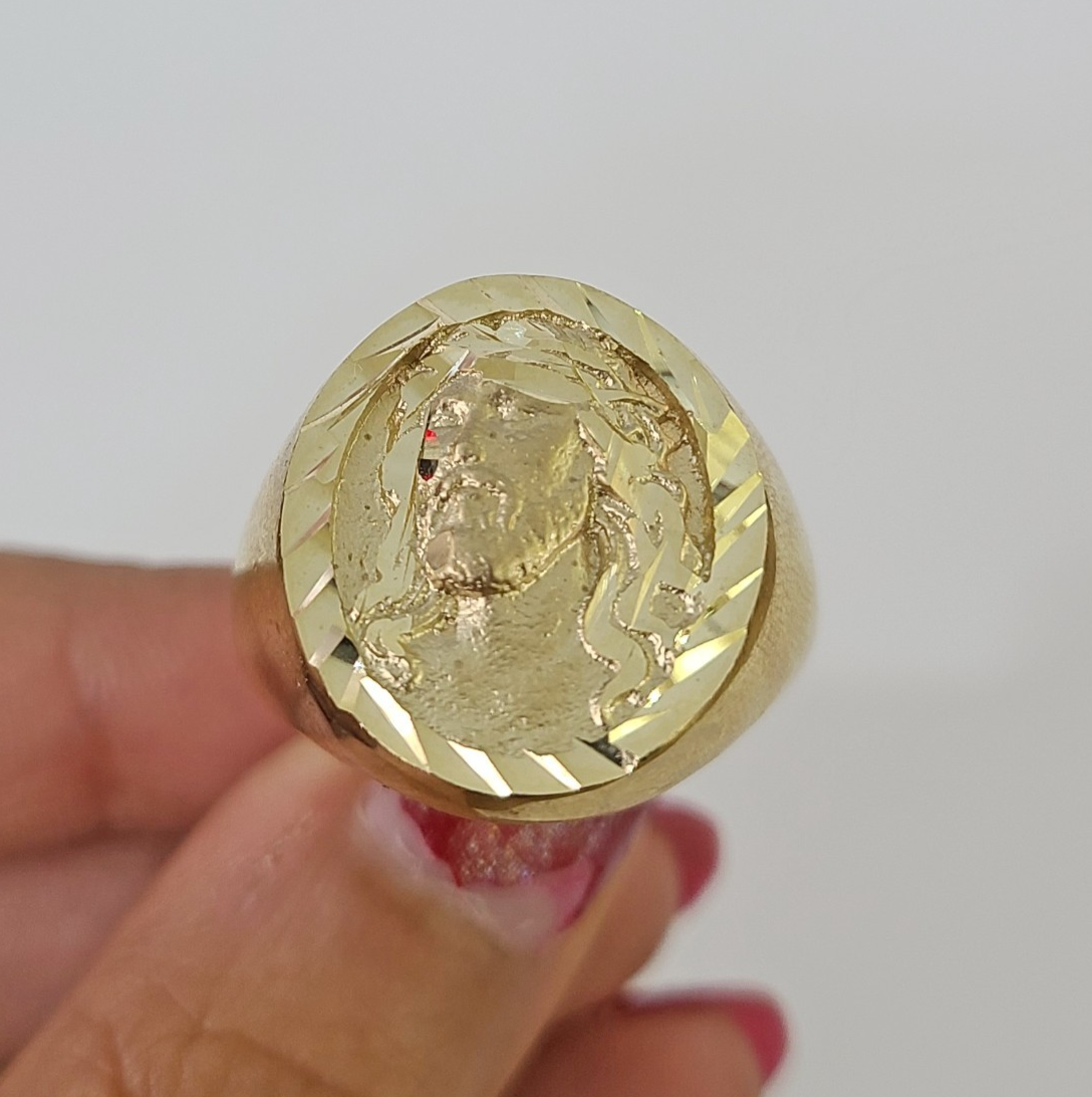 10k Jesus Head Ring Yellow Gold Men Real Genuine