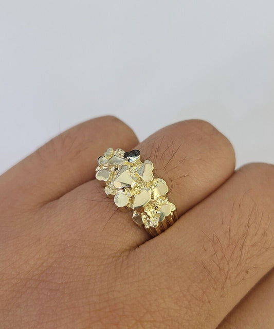 Real 10k Nugget Ring Yellow Gold Casual Ring 10kt Genuine For Ladies / Women