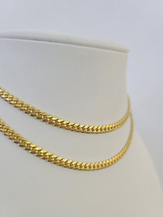 18k Solid Miami Cuban Necklace Chain Yellow Gold 4mm 18" 20" 22" 24" Inch Real