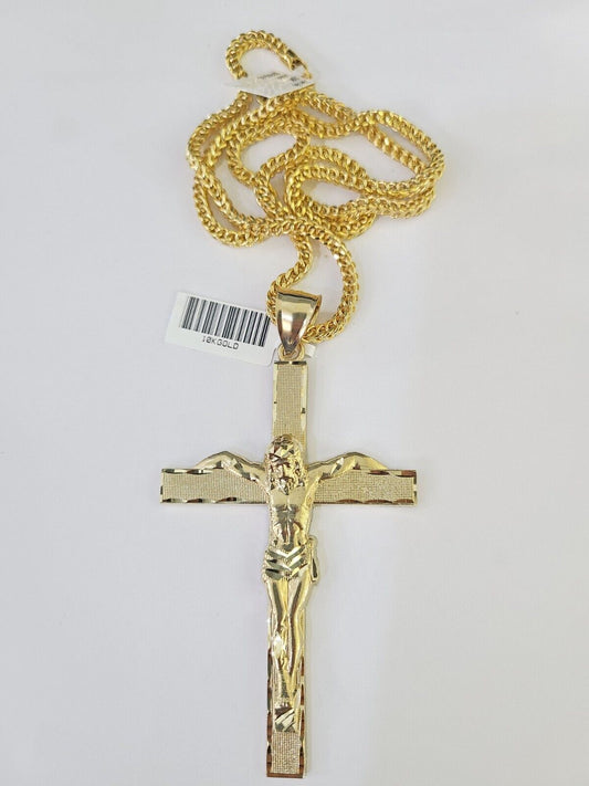 10K Franco Chain Jesus Crucifix Cross Pendant Charm Necklace 20"-26" 3mm Gold