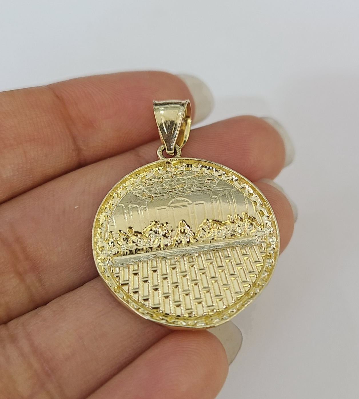 Real 10k Gold Byzantine Necklace Last Supper Nugget Pendant 20-30 inch 3mm SET