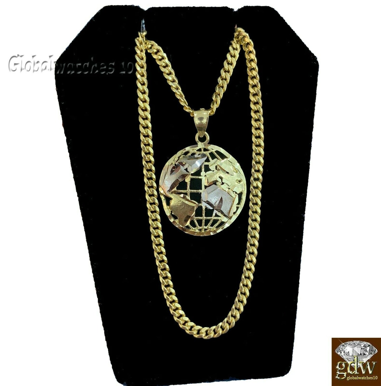 10k Gold Earth Charm Pendant Miami Cuban Chain 22 24 26 28 inch