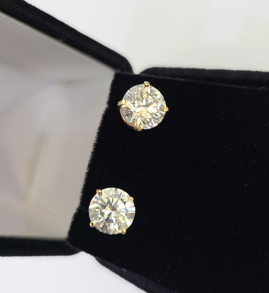 3 CTTW 14k Yellow gold Round Earrings Diamond screw-back Lab Created Women Men Studs