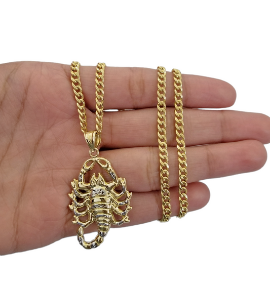 10k Yellow Gold Scorpion Pendent 3mm 20" 22" 24" 26" 28" Inch Miami Cuban Chain